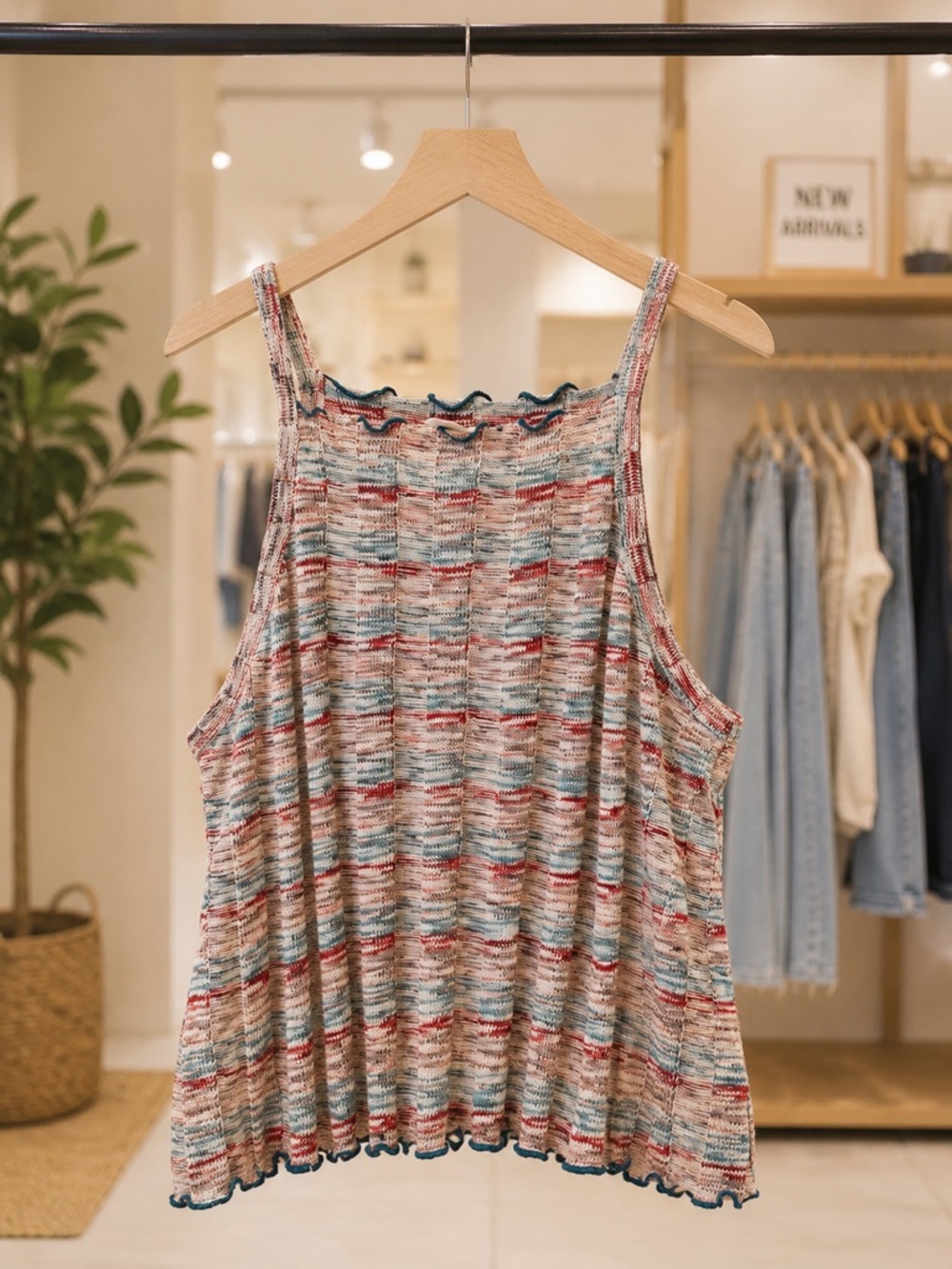 Anthropologie Multicolor Striped Knit Camisole - Cream, Blue, Red